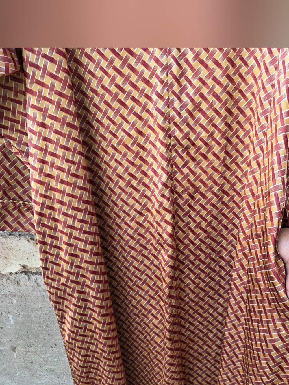 VTG Christian Dior Zip Front Maxi Robe Geometric Basketweave Print- Size Medium - Picture 7 of 11
